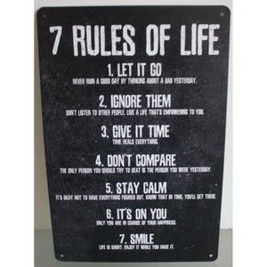 Inspirational Quote Metal Tin Sign Wall Decor 7 Rules of Life Motivational 8x12"